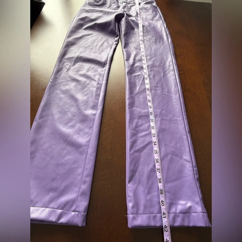 Blogger Fav! ZARA S Faux Leather Dark Mauve/Purple Pants Straight Leg Lined - Picture 14 of 16